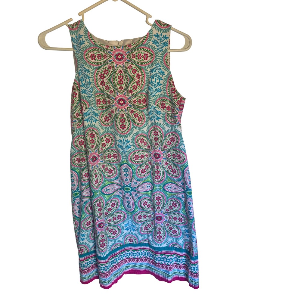 London Times Pink Teal Paisley Floral Medallion Sleeveless Shift Dress Womens 2